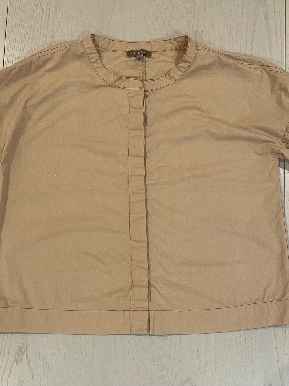 Lilla P Poplin Contrast Stitch Blouse Puff Balloon Sleeve - Small